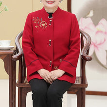 Load image into Gallery viewer, Floral Embroidery Woolen Tang Suit Traditional Chinese Jacket Mother&#39;s Coat
