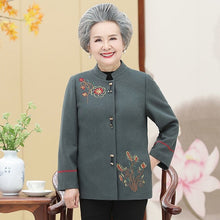 Load image into Gallery viewer, Floral Embroidery Woolen Tang Suit Traditional Chinese Jacket Mother&#39;s Coat
