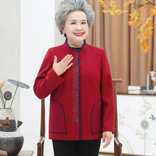 Load image into Gallery viewer, Round Collar Floral Embroidery Woolen Tang Suit Traditional Chinese Jacket Mother&#39;s Coat
