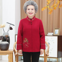 Load image into Gallery viewer, Floral Embroidery Woolen Tang Suit Traditional Chinese Jacket Mother&#39;s Coat
