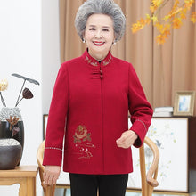 Load image into Gallery viewer, Floral Embroidery Woolen Tang Suit Traditional Chinese Jacket Mother&#39;s Coat
