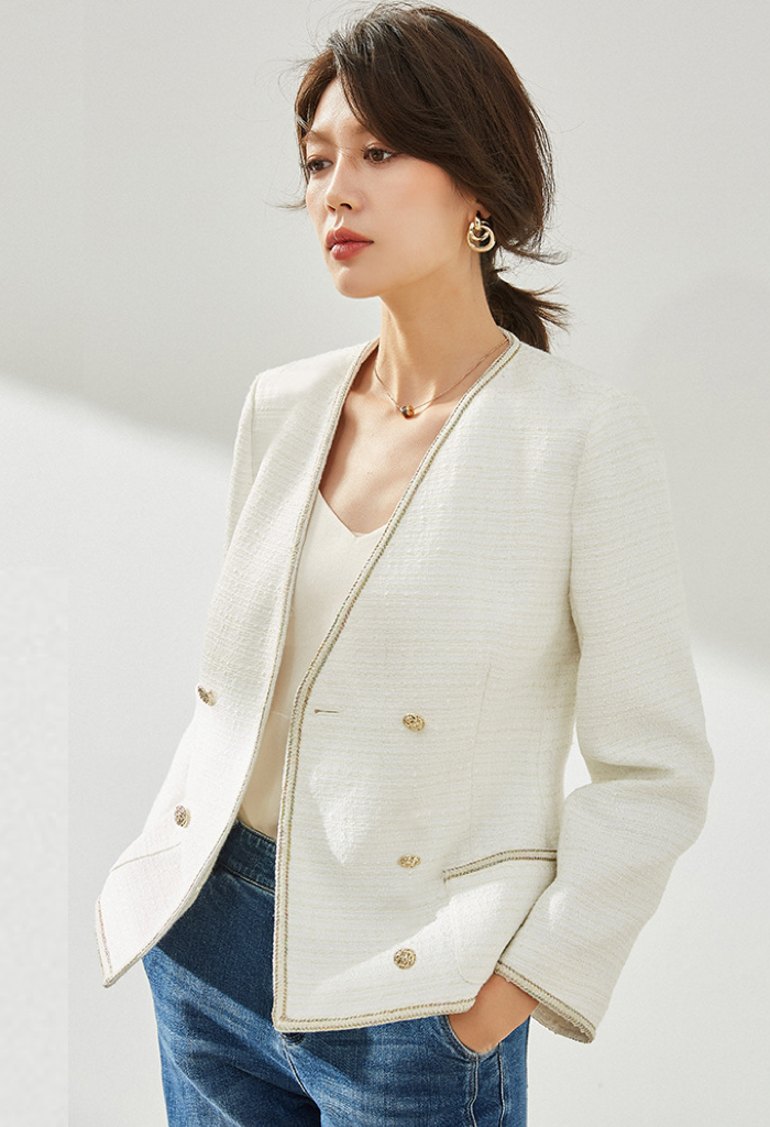 Angelina Gold-Trimmed Blazer Jacket