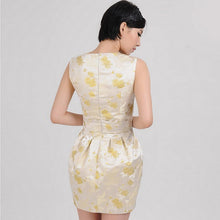 Muatkan imej ke dalam penonton Galeri, Tulip Skirt Floral Brocade Round Neck Chinese Style Dress
