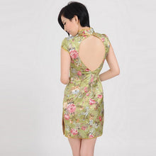 Load image into Gallery viewer, Knee Length Cap Sleeve Brocade Cheongsam Floral Chinese Dress
