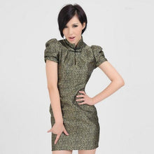 Load image into Gallery viewer, Knee Length Puff Sleeve Brocade Cheongsam Chinese Dress
