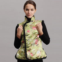 Load image into Gallery viewer, Fur Edge Floral Brocade Chinese Waistcoat with Strap Buttons
