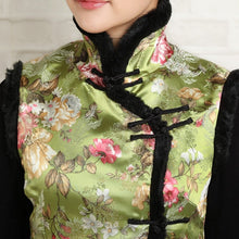 Muatkan imej ke dalam penonton Galeri, Fur Edge Floral Brocade Chinese Waistcoat with Strap Buttons
