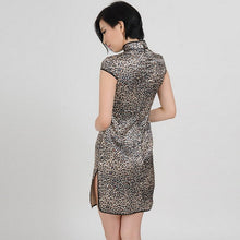 Load image into Gallery viewer, Knee Length Leopard Print Brocade Cheongsam Chinese Dress
