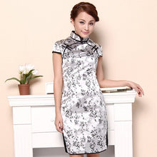 Muatkan imej ke dalam penonton Galeri, Cap Sleeve Mandarin Collar Knee Length Cheongsam Mini Chinese Dress
