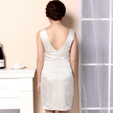 Load image into Gallery viewer, Deep V Neck Backless Knee Length Brocade Cheongsam Chinese Dress
