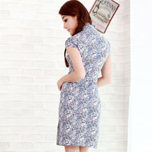 Load image into Gallery viewer, Cap Sleeve Knee Length Cheongsam Floral Chinese Dress
