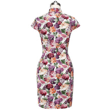 Muatkan imej ke dalam penonton Galeri, Knee Length Cotton Cheongsam Floral Chinese Dress with Lace Shoulder
