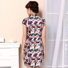 Load image into Gallery viewer, Knee Length Cotton Cheongsam Floral Chinese Dress with Lace Shoulder
