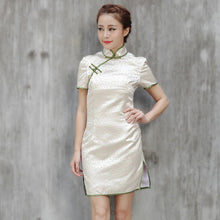 Load image into Gallery viewer, Short Sleeve Mandarin Collar Floral Brocade Retro Cheongsam
