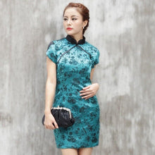 Load image into Gallery viewer, Cap Sleeve Brocade Cheongsam Floral Chinese Dress
