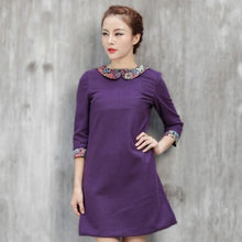 Load image into Gallery viewer, 3/4 Sleeve Boat Neck Knee Length Chinese Style Dress
