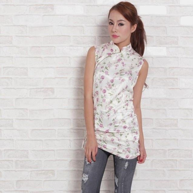 Mandarin Collar Knee Length Cheongsam Floral Chinese Dress