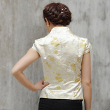 Load image into Gallery viewer, V Neck Asymmetric Hem Brocade Chinese Shirt with Strap Buttons
