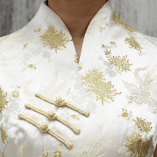 Muatkan imej ke dalam penonton Galeri, V Neck Asymmetric Hem Brocade Chinese Shirt with Strap Buttons
