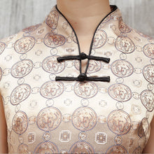 Load image into Gallery viewer, V Neck Cap Sleeve Brocade Cheongsam Top Chinese Shirt
