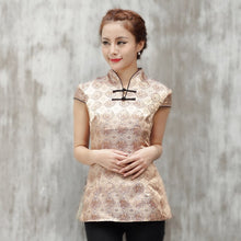 Load image into Gallery viewer, V Neck Cap Sleeve Brocade Cheongsam Top Chinese Shirt
