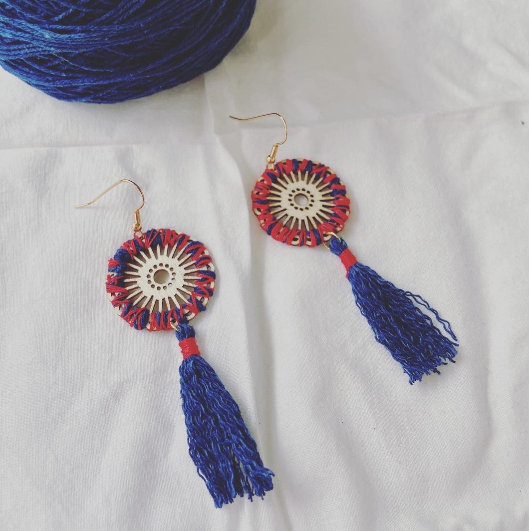 Naturally Dyed Yarn Earrings (Indigo D)