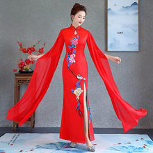 Load image into Gallery viewer, Floral embroidery, acetate long  Qipao with water sleeve
