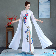 Load image into Gallery viewer, Floral embroidery, acetate long  Qipao with water sleeve
