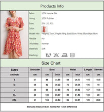 Load image into Gallery viewer, 100% Natural Silk Women&#39;s Dresses Sexy V Neck Short Sleeves Lace Piping Asymmetrical Ruffles Printed Summer Dress
