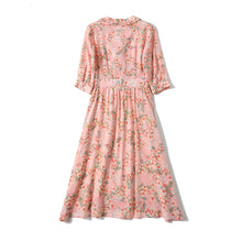 Muatkan imej ke dalam penonton Galeri, 100% Natural Silk Women&#39;s Dresses Sexy V Neck 3/4 Sleeves Floral Printed Edible Three Fungus Fashion Dress
