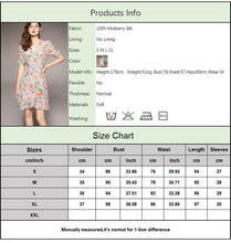 Load image into Gallery viewer, 100% Natural Silk Women&#39;s Dresses V Neck Short Sleeves Draped Floral Printed Fashion Summer Dress Vestidos
