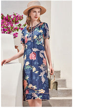 Load image into Gallery viewer, 100% Silk Women&#39;s Runway Dresses O Neck Short Sleeves Floral Printed Fashion Short Summer Dresses
