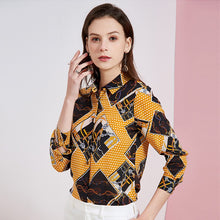 Muatkan imej ke dalam penonton Galeri, 100% Pure Silk Women&#39;s Runway Shirts Turn Down Collar Long Sleeves Printed Fashion Casual Ladies&#39; Blouse Shirt
