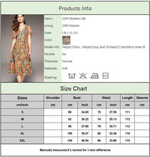 Load image into Gallery viewer, 100% Natural Silk Women&#39;s Dresses V Neck Short Sleeves Printed Ruffles Fashion Mid Summer Dress Vestidos
