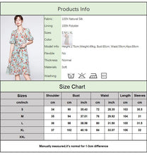 Load image into Gallery viewer, 100% Silk Women&#39;s Dresses V Neck Short Sleeves Printed Sash Belt Fashion Summer Dress Vestidos
