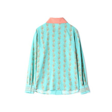 Muatkan imej ke dalam penonton Galeri, 100% Silk Women&#39;s Shirt Turn Down Collar Printed Long Sleeves Fashion Blouse Tops
