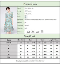 Load image into Gallery viewer, 100% Silk Women&#39;s Dresses V Neck Short Sleeves Hidden Zipper Back Printed Fashion Holiday Dress Vestidos
