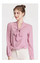 Load image into Gallery viewer, 100% Silk Women&#39;s Shirt Bow Collar Long Sleeves Elegant Casual High Street Blouse Shirt
