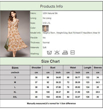 Load image into Gallery viewer, 100% Natural Silk Women&#39;s Dresses Sexy V Neck Short Sleeves Beaded Ruffles Printed Mid Summer Holiday Dress Vestidos
