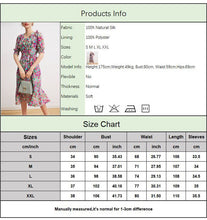 Load image into Gallery viewer, 100% Natural Silk Women&#39;s Dresses Sexy V Neck Short Sleeves Ruffles Sash Belt Printed Fashion Summer Dress
