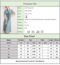 Load image into Gallery viewer, 100% Natural Silk Women&#39;s Dresses Bow Collar Short Sleeves Printed Striped Single Breasted Fashion Dress Vestidos
