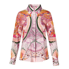 Muatkan imej ke dalam penonton Galeri, 100% Natural Silk Women&#39;s Runway Shirt Turn Down Collar Printed Long Sleeves Fashion Floral Blouse Shirt
