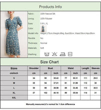 Load image into Gallery viewer, 100% Natural Silk Women&#39;s Dresses Sexy V Neck Short Sleeves Printed Asymmetrical Buttons Lace Up Fashion Dress Vestidos
