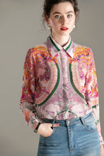 Muatkan imej ke dalam penonton Galeri, 100% Natural Silk Women&#39;s Runway Shirt Turn Down Collar Printed Long Sleeves Fashion Floral Blouse Shirt
