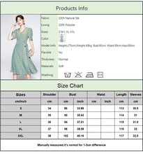 Load image into Gallery viewer, 100% Silk Women&#39;s Dresses V Neck Short Sleeves Printed Lace Up Fashion Summer Dress Vestidos
