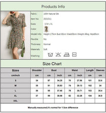 Load image into Gallery viewer, 100% Silk Women&#39;s Dresses Sexy V Neck Short Sleeves Sash Bow Belt Printed Ruffles Fashion High Street Summer Dress Vestidos
