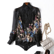 Load image into Gallery viewer, Milan Arrival Spring Women&#39;s Ruffles Floral Printed Long Sleeves Elegant Fashion Designer Silk Shirts&amp;Blouses
