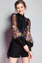 Muatkan imej ke dalam penonton Galeri, Milan Arrival Spring Women&#39;s Ruffles Floral Printed Long Sleeves Elegant Fashion Designer Silk Shirts&amp;Blouses
