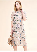 Muatkan imej ke dalam penonton Galeri, 100% Natural Silk Women&#39;s Runway Dresses O Neck Short Sleeves Floral printed Elegant Fashion Summer Dresses
