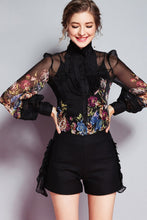 Muatkan imej ke dalam penonton Galeri, Milan Arrival Spring Women&#39;s Ruffles Floral Printed Long Sleeves Elegant Fashion Designer Silk Shirts&amp;Blouses
